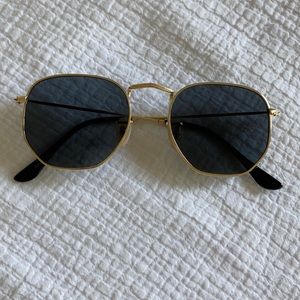 Hexagon Sunglasses, black lens, gold frame